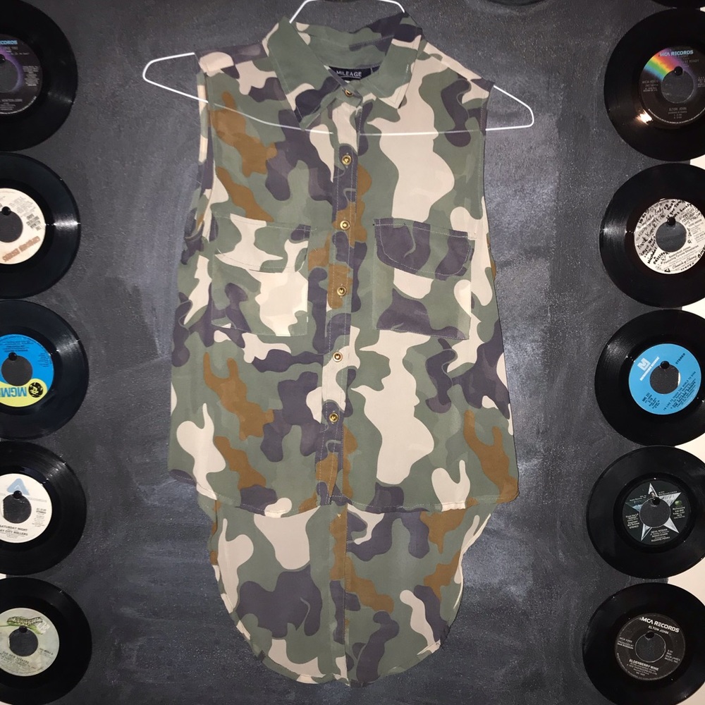 Camo button down tank top